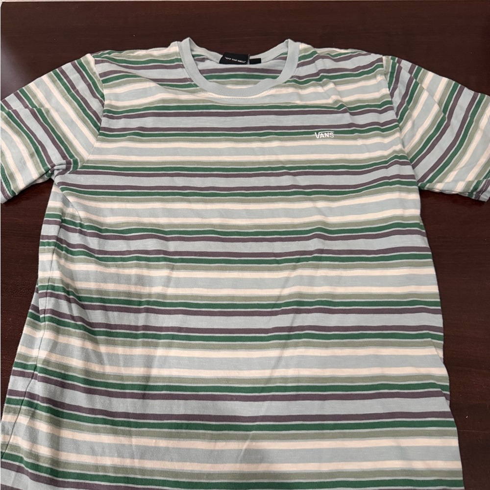 Vans Boy’s Striped Crew Tee - Green/Light Blue/Cream - XL